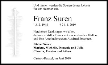 Traueranzeige von Franz Suren von Stadtanz.Castrop-Rauxel