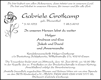 Traueranzeige von Gabriele Grotkamp von Kettwig Kurier