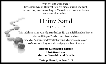 Traueranzeige von Heinz Sand von Stadtanz.Castrop-Rauxel