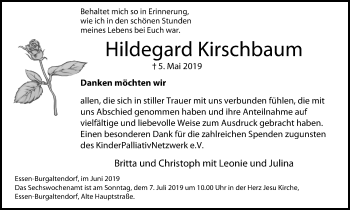 Traueranzeige von Hildegard Kirschbaum von Ruhr Kurier