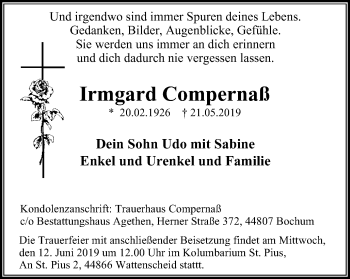 Traueranzeige von Irmgard Compernaß von Stadtspiegel Bochum