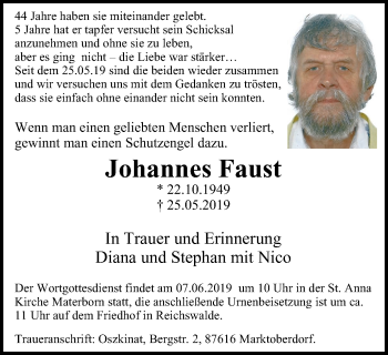 Traueranzeige von Johannes Faust von Klever Wochenblatt