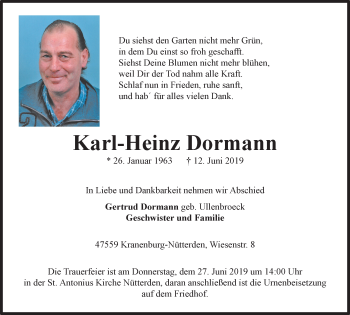 Traueranzeige von Karl-Heinz Dormann von Klever Wochenblatt