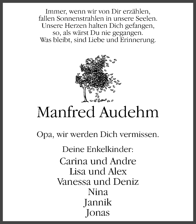  Traueranzeige für Manfred Audehm vom 01.06.2019 aus Lüner Anzeiger