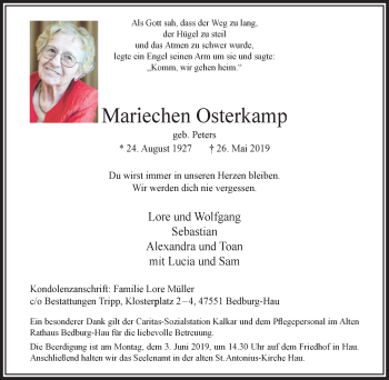 Traueranzeige von Mariechen Osterkamp von Klever Wochenblatt