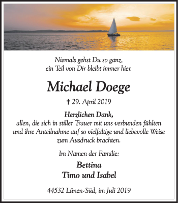 Traueranzeige von Michael Doege von Lüner Anzeiger