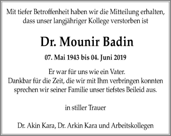 Traueranzeige von Mounir Badin von Stadtanzeiger Dortmund