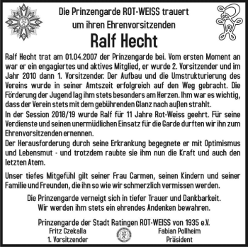 Traueranzeige von Ralf Hecht von WVW Anzeigenblätter