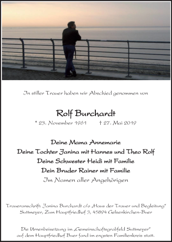 Traueranzeige von Rolf Burchardt von Stadtspiegel Gelsenkirchen