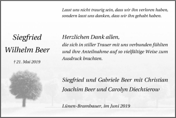 Traueranzeige von Siegfried Wilhelm Beer von Lüner Anzeiger