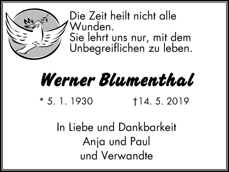  Traueranzeige für Werner Blumenthal vom 08.06.2019 aus Mülheimer Woche