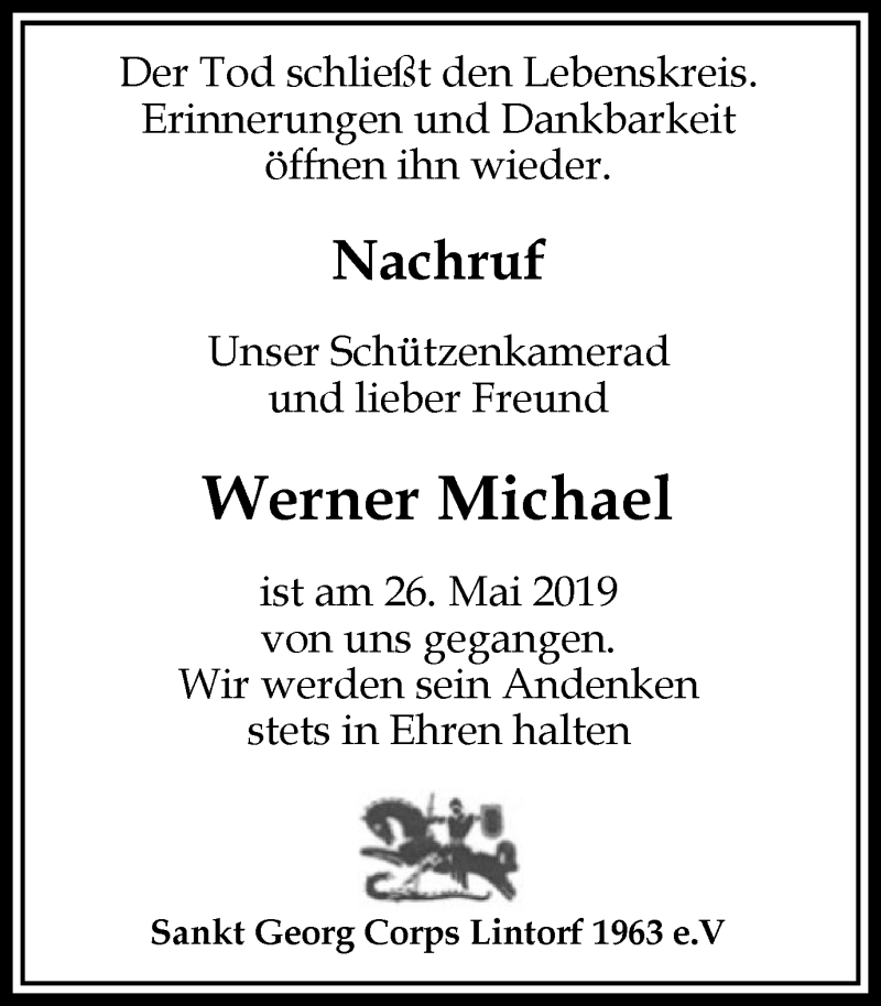  Traueranzeige für Werner Michael vom 06.06.2019 aus WVW Anzeigenblätter