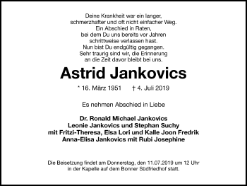 Traueranzeige von Astrid Jankovics von Stadtanz.Castrop-Rauxel