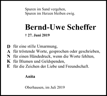 Traueranzeige von Bernd-Uwe Scheffer von Wochen-Anzeiger Oberhausen
