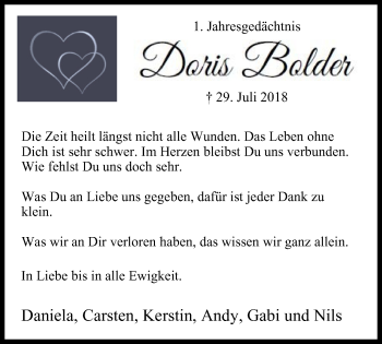 Traueranzeige von Doris Bolder von Der Weseler + Der Xantener