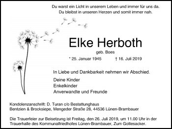 Traueranzeige von Elke Herboth von Lüner Anzeiger