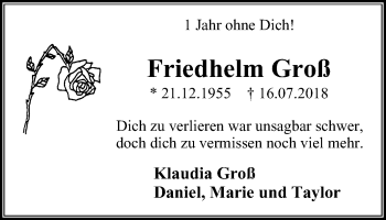 Traueranzeige von Friedhelm Groß von Stadtspiegel Wattenscheid