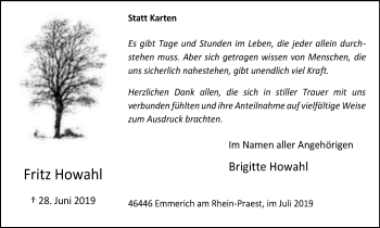 Traueranzeige von Fritz Howahl von Stadtanzeiger Emmerich/Rees/Isselburg
