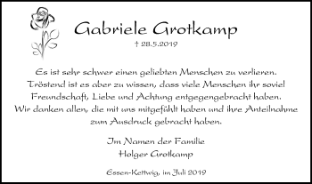 Traueranzeige von Gabriele Grotkamp von Werden Kurier