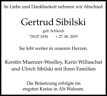 Traueranzeige von Gertrud Sibilski von Stadtanz.Castrop-Rauxel