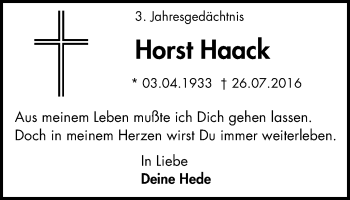 Traueranzeige von Horst Haack von Mülheimer Woche