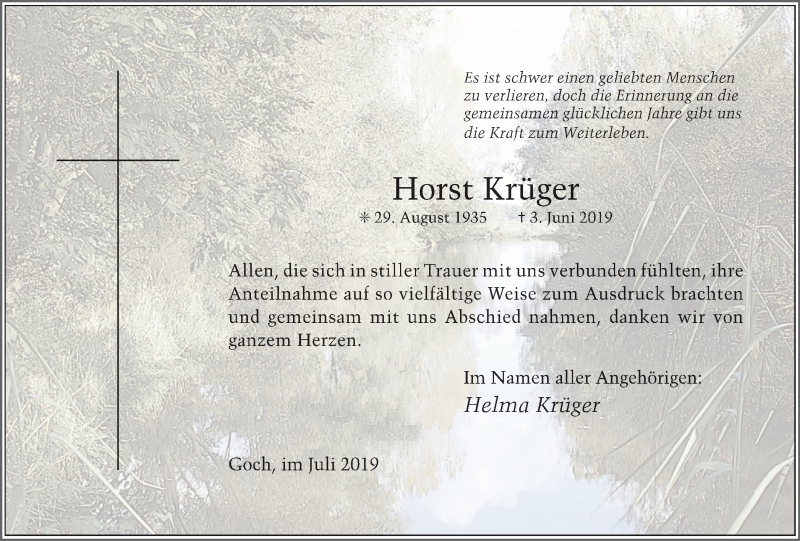 Traueranzeige für Horst Krüger vom 10.07.2019 aus Gocher Wochenblatt