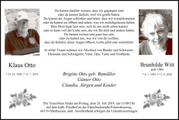 Traueranzeige von Klaus und Brunhilde Otto von Wochen-Anzeiger Oberhausen