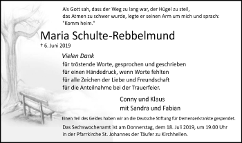 Traueranzeige von Maria SchulteRebbelmund von Stadtspiegel Bottrop