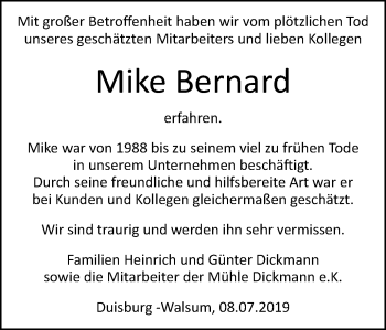 Traueranzeige von Mike Bernard von Wochen-Anzeiger Duisburg