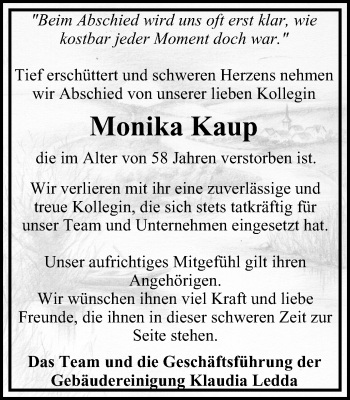 Traueranzeige von Monika Kaup von Stadtanz.Castrop-Rauxel