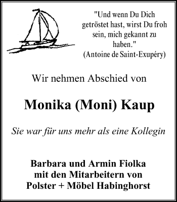 Traueranzeige von Monika Kaup von Stadtanz.Castrop-Rauxel