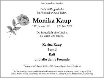 Traueranzeige von Monika Kaup von Stadtanz.Castrop-Rauxel