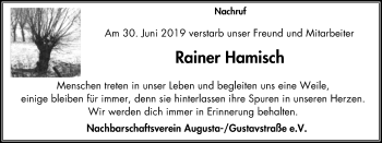 Traueranzeige von Rainer Hamisch von Mülheimer Woche