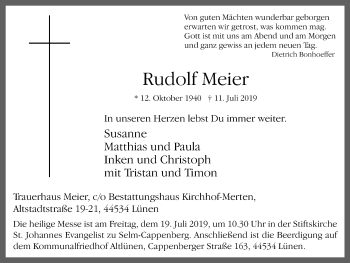 Traueranzeige von Rudolf Meier von Lüner Anzeiger