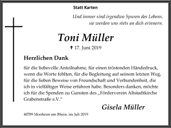 Traueranzeige von Toni Müller von Wochen-Anzeiger Langenfeld/Monheim/Hilden