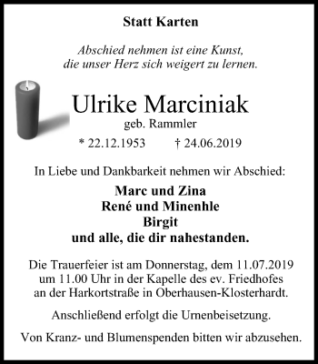 Traueranzeige von Ulrike Marciniak von Wochen-Anzeiger Oberhausen
