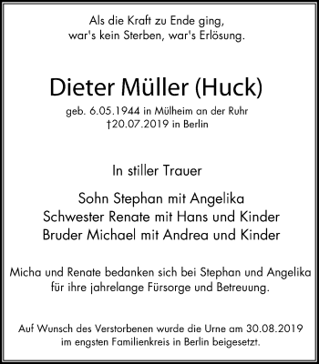 Traueranzeige von Dieter Müller von Mülheimer Woche
