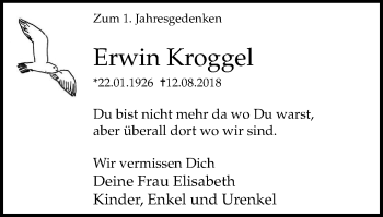 Traueranzeige von Erwin Kroggel von Stadtanz.Castrop-Rauxel