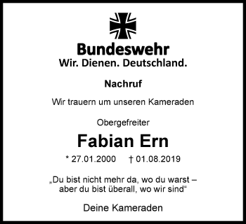 Traueranzeige von Fabian Ern von Klever Wochenblatt