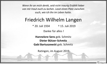 Traueranzeige von Friedrich Wilhelm Langen von WVW Anzeigenblätter