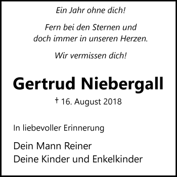 Traueranzeige von Gertrud Niebergall von Stadtspiegel Kamen + Unna