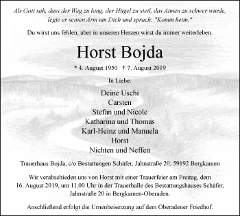 Traueranzeige von Horst Bojda von Stadtspiegel Kamen + Unna