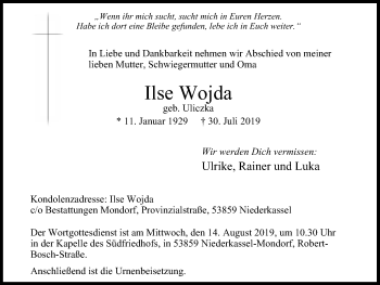 Traueranzeige von Ilse Wojda von Stadtanz.Castrop-Rauxel