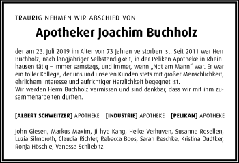 Traueranzeige von Joachim Buchholz von Wochen-Anzeiger Duisburg