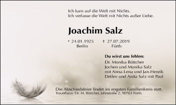 Traueranzeige von Joachim Salz von Mülheimer Woche