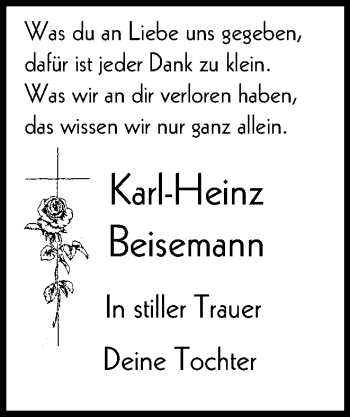 Traueranzeige von Karl-Heinz Beisemann von Mülheimer Woche