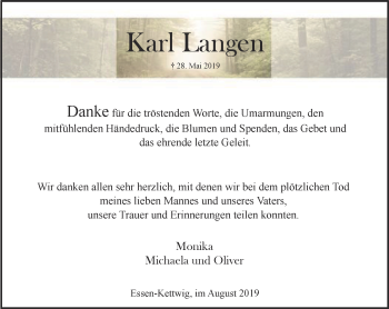 Traueranzeige von Karl Langen von Kettwig Kurier