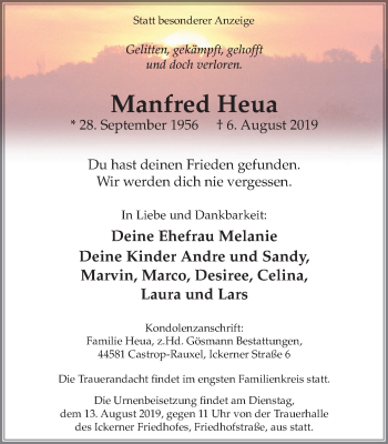 Traueranzeige von Manfred Heua von Stadtanz.Castrop-Rauxel