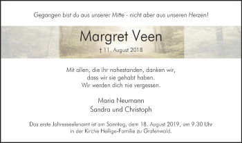 Traueranzeige von Margret Veen von Stadtspiegel Bottrop