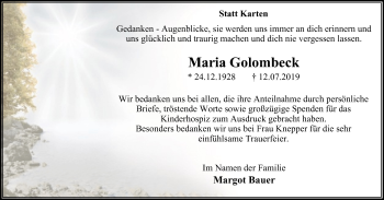 Traueranzeige von Maria Golombeck von Stadtspiegel Wattenscheid